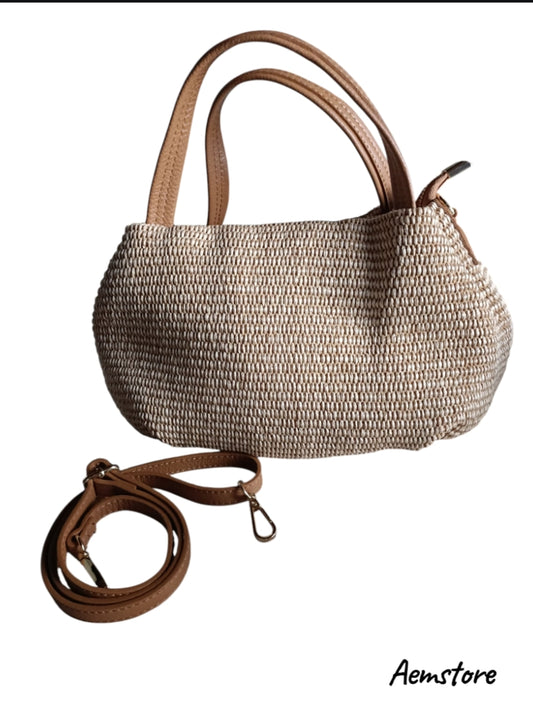 Borsa in rafia e pelle vera