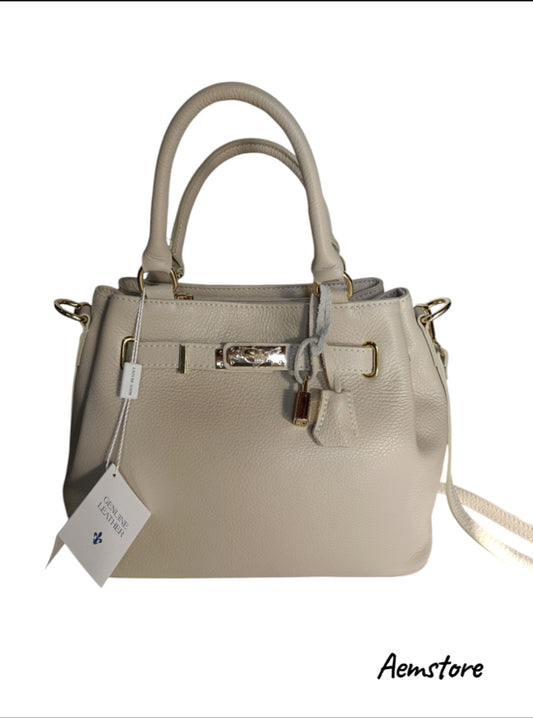Borsa in pelle vera colore panna