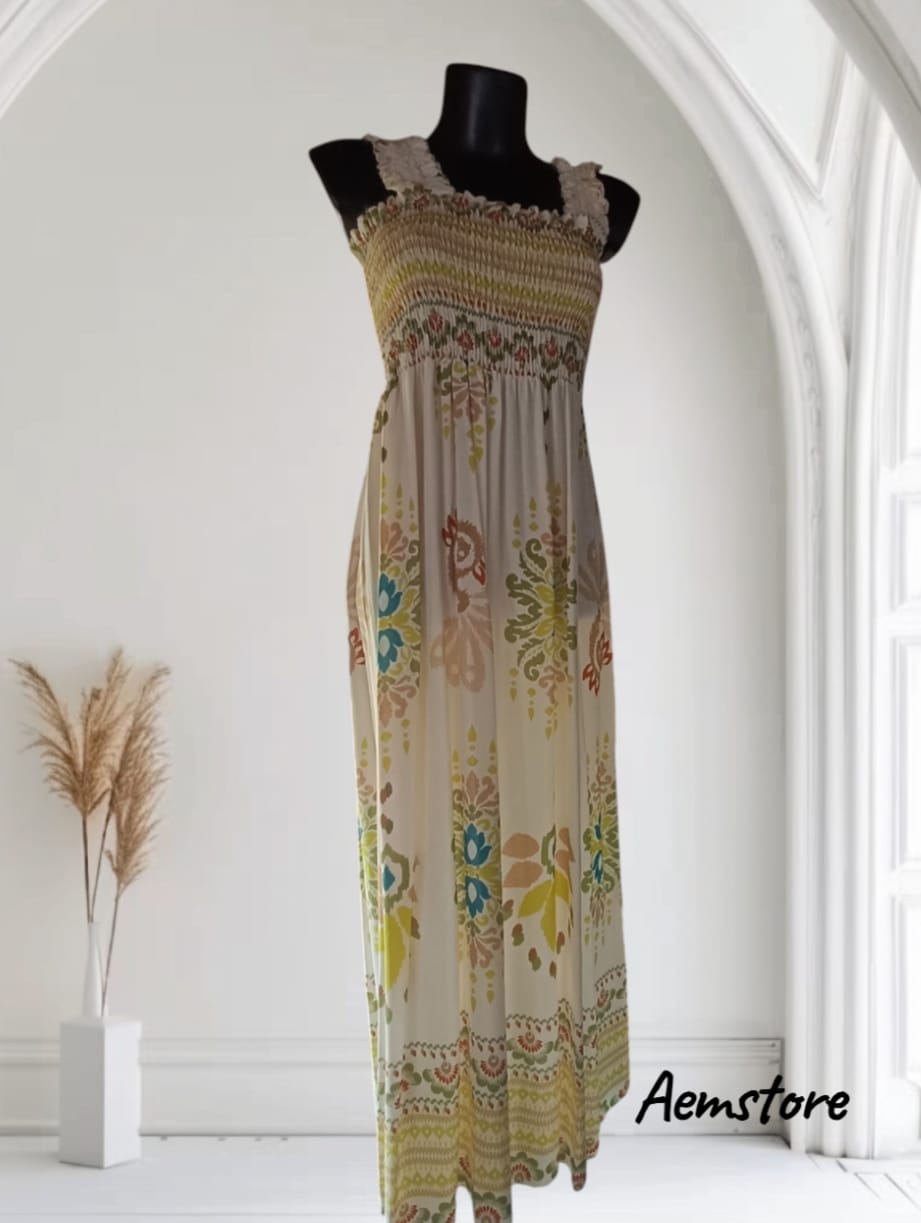 Abito lungo smock con fantasia floreale