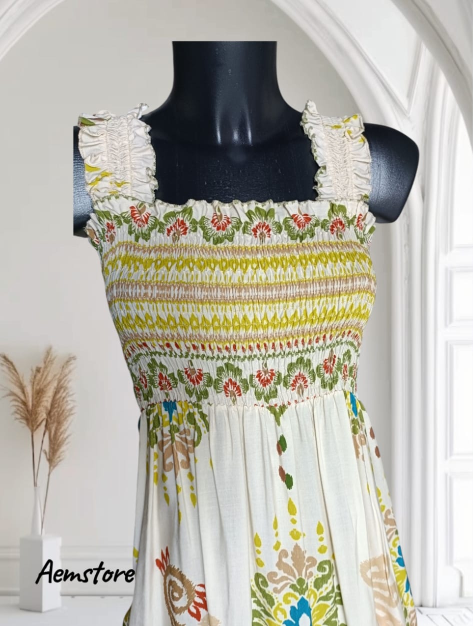 Abito lungo smock con fantasia floreale