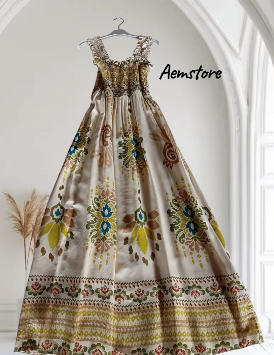 Abito lungo smock con fantasia floreale