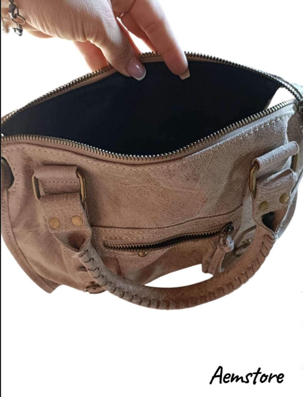 Borsa di vera pelle colore cipria
