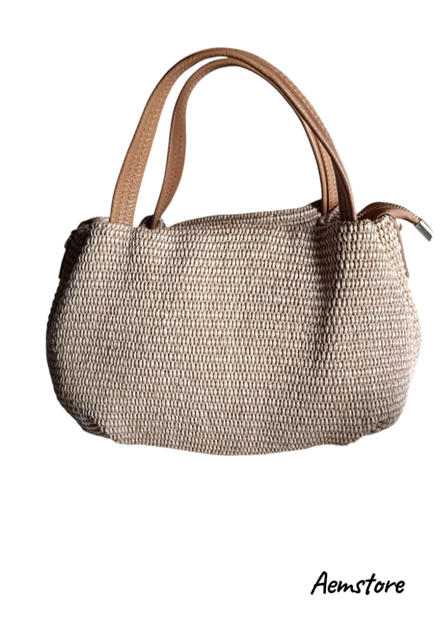 Borsa in rafia e pelle vera