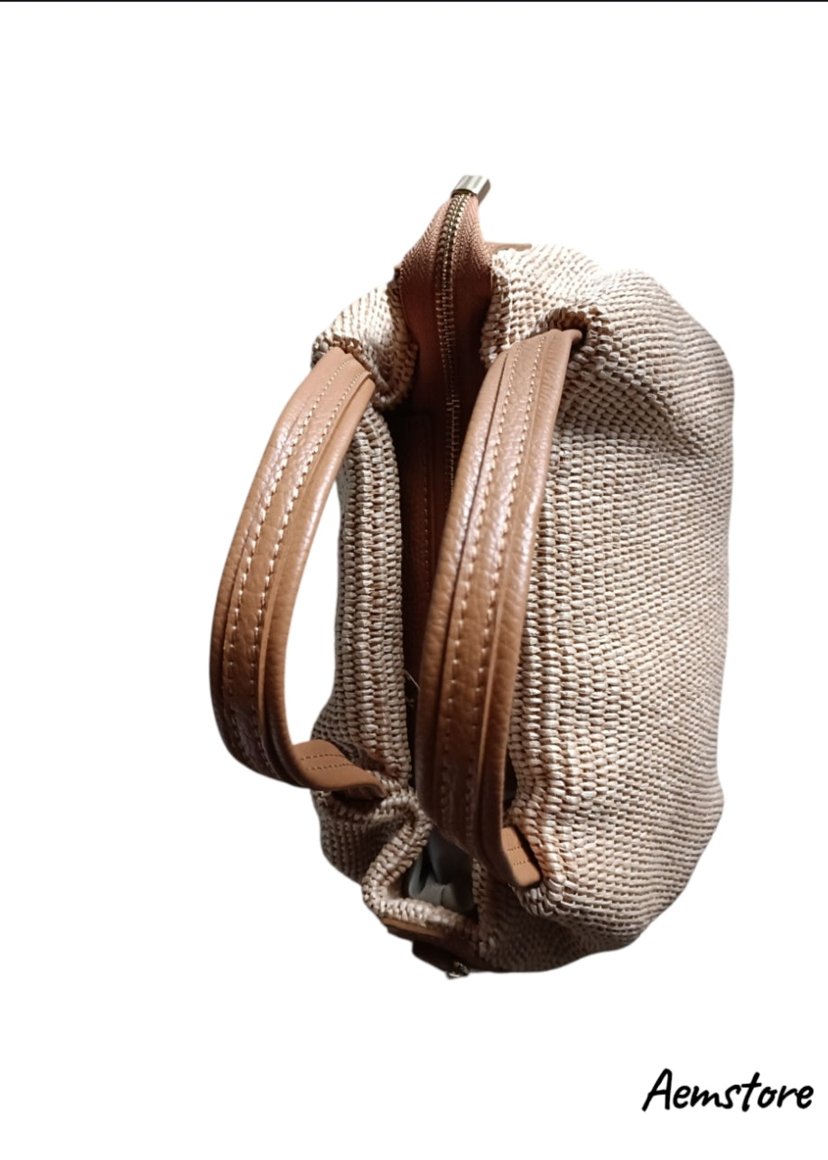 Borsa in rafia e pelle vera
