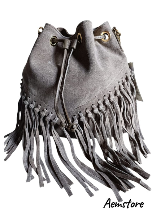 Borsa a secchiello con frange