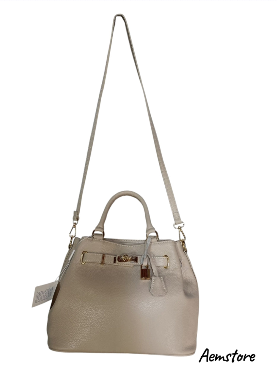 Borsa in pelle vera colore panna